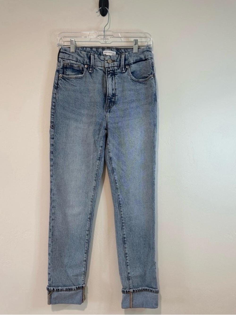 Good American Good Classic Cuffed Jeans High Rise Light Wash 26 - Picture 3 of 7